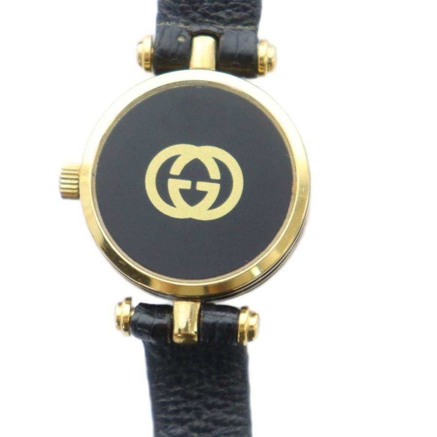 GUCCI（グッチ） 腕時計 ウォッチ クォーツ レザーベルト ロゴ 黒文字