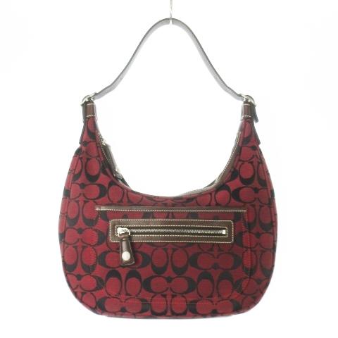 【中古】コーチ COACH ショルダーバッグ ワンショルダー キャンバス レザー 革 シグネチャー 赤 レッド 6045 COACH（コーチ） ショルダーバッグ ワンショルダー キャンバス レザー
