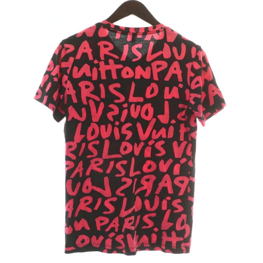 【中古】LOUIS VUITTON Tシャツ カットソー 半袖 Vネック グラフィック 総柄 S 黒 ピンク RW091T WOTS09JES LOUIS VUITTON（ルイ・ヴィトン） LOUIS VUITTON Tシャツ カットソー