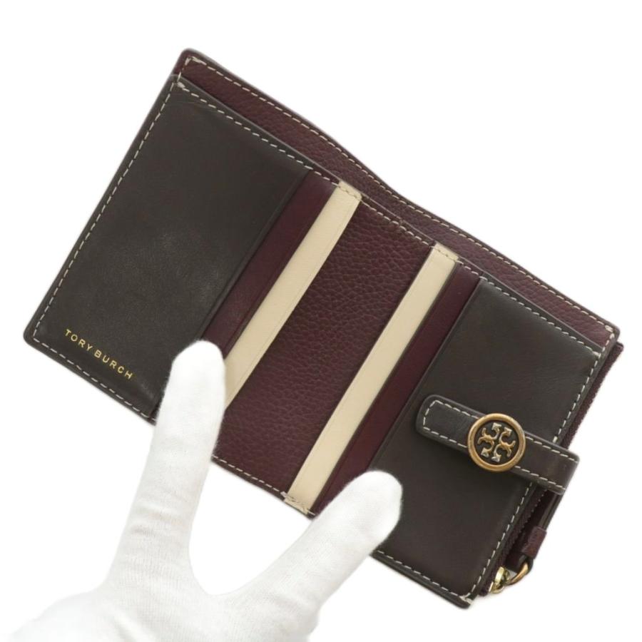 トリーバーチ　ケース　ミニ財布　ブラック　ゴールド　二つ折り財布 TORY BURCH（トリーバーチ） 財布 二つ折り レザー ロゴ ゴールド金具