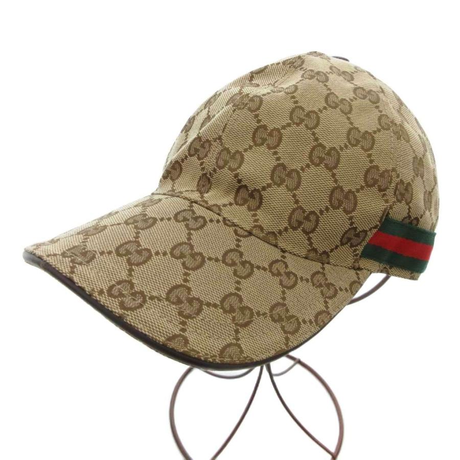 【中古】グッチ GUCCI ベースボールキャップ 帽子 GGキャンバス シェリーライン 総柄 S 57 茶 ブラウン /JS ■GY18 GUCCI（グッチ） ベースボールキャップ 帽子 GGキャンバス シェリー