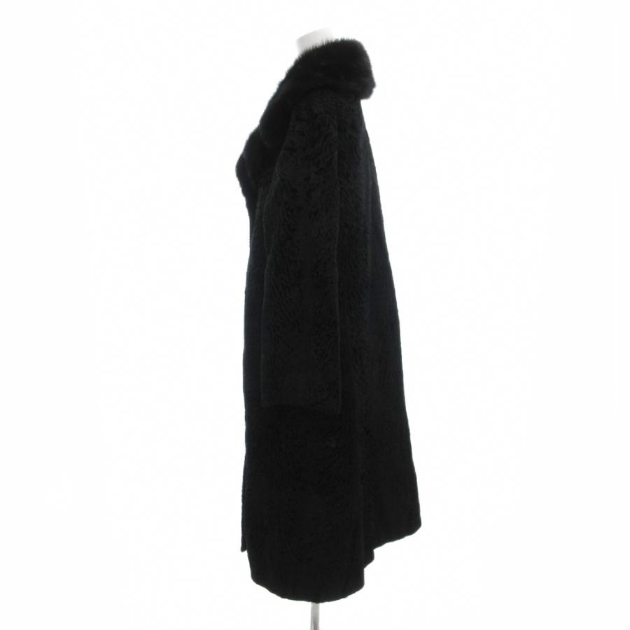 【美品】Nakamura Fur ミンク ラム ファーコート ロングコート 黒 ナカムラファー Nakamura fur ラムファー コート 襟ブラックミンク
