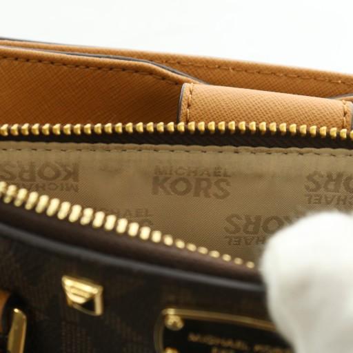 【中古】MICHAEL KORS KELLEN ハンドバッグ PVC レザー MKシグネチャー スタッズ 総柄 ロゴ 茶色 35T7GK9S0B マイケルコース MICHAEL KORS KELLEN ハンドバッグ PVC レザー MK