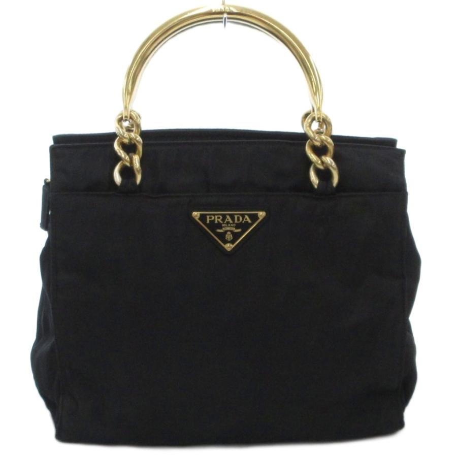 【中古】プラダ PRADA ハンドバッグ ロゴ 三角プレート メタルハンドル チェーン ナイロン 黒 ブラック /AE ■GY18 PRADA（プラダ） ハンドバッグ ロゴ 三角プレート メタルハンドル