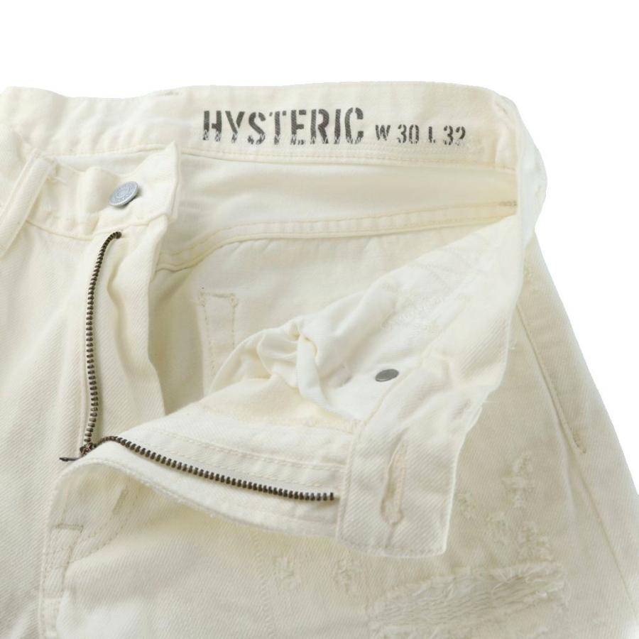 【中古】ヒステリックグラマー HYSTERIC GLAMOUR デニムパンツ ジーンズ ダメージ加工 ジップフライ ロゴ W30 白 HYSTERIC GLAMOUR（ヒステリックグラマー） デニムパンツ ジーンズ