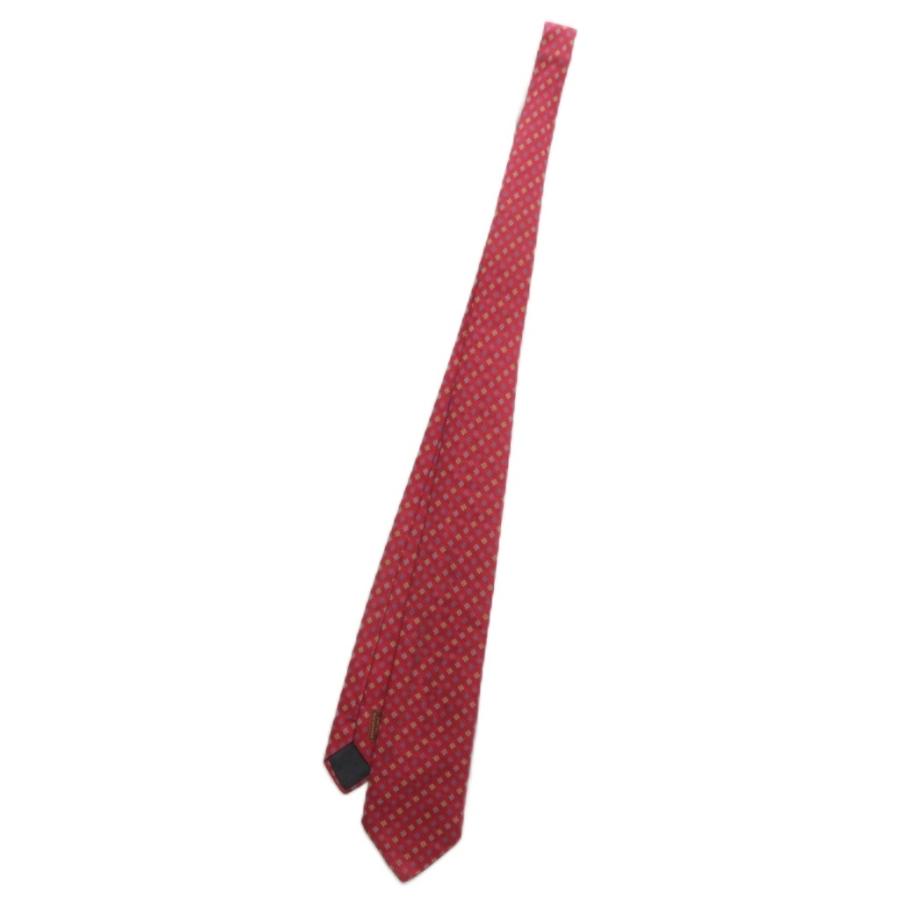 ★美品★HERMES　エルメス　ネクタイ　レッド　波模様　ビジネス　シルク HERMES（エルメス） ネクタイ 絹 シルク レギュラータイ 総柄 ロゴ 赤
