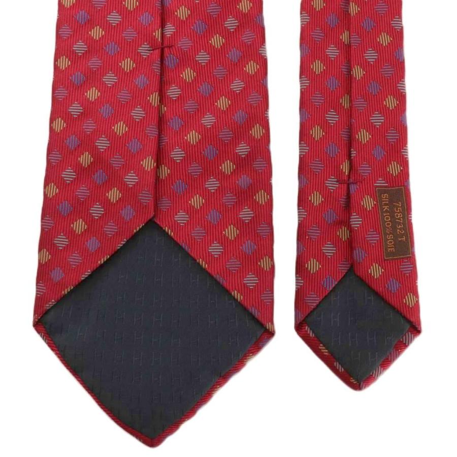 HERMES（エルメス） ネクタイ 絹 シルク レギュラータイ 総柄 ロゴ 赤