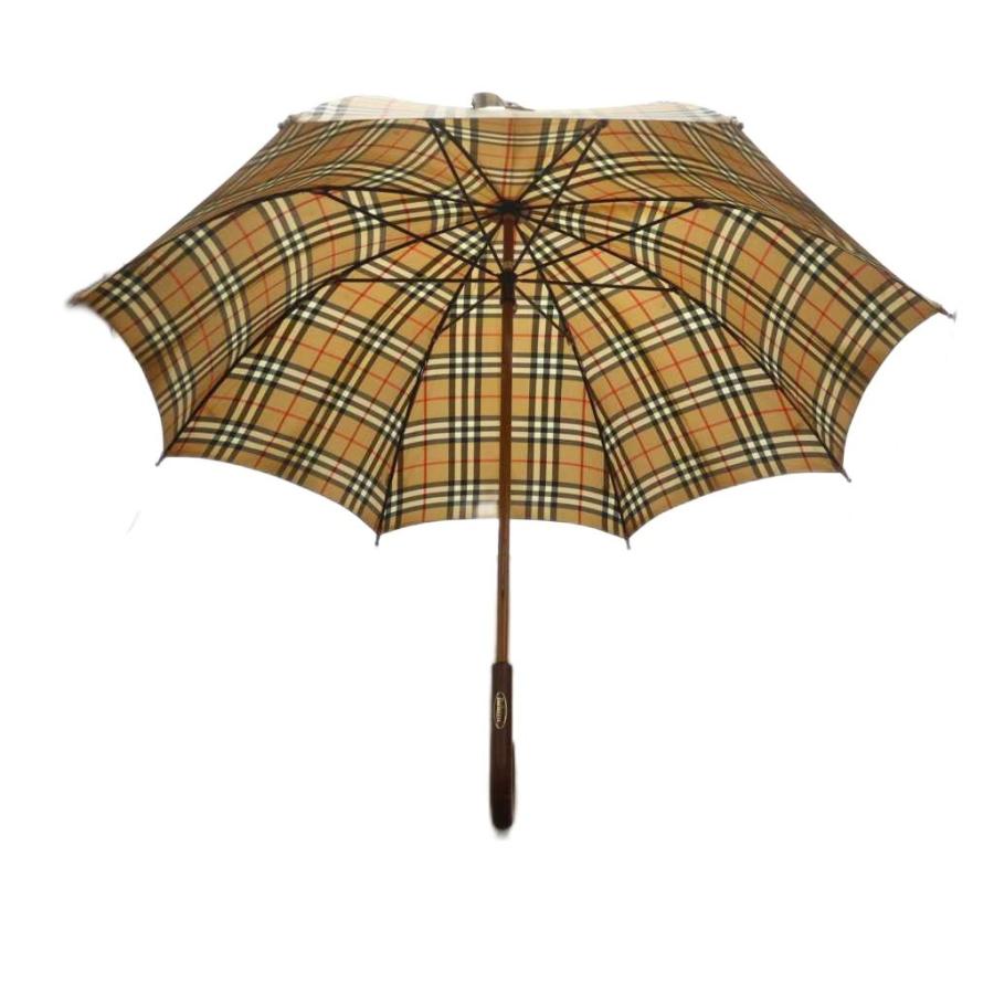 Burberrys チェック柄 長傘 バーバリーズ Burberrys 雨傘 長傘 チェック柄 ノバチェック ロゴ 茶