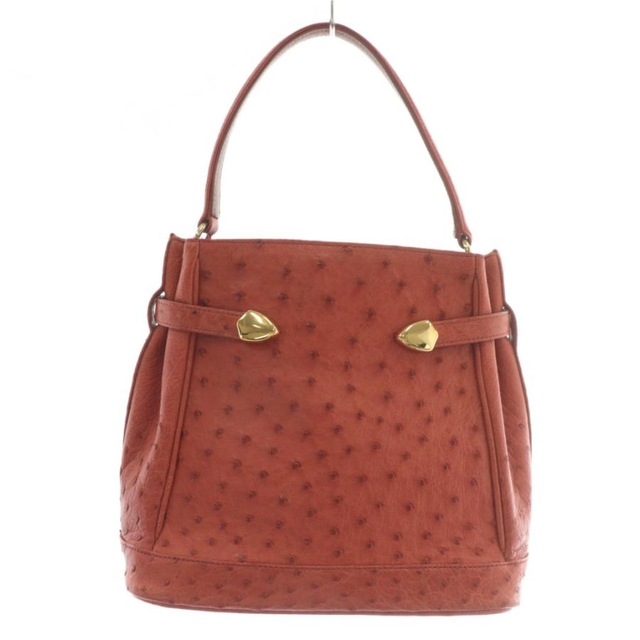 オーストリッチレザー ハンドバッグ オレンジ オレンジ オーストリッチ レザー ハンドバッグ オーストリッチレザー