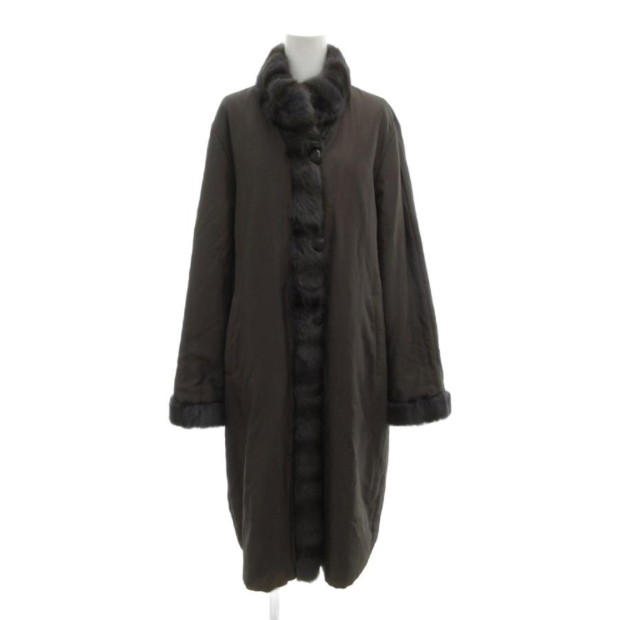 BALMAIN ダークブラウン ファー付きジャケットコート バルマン BALMAIN リバーシブル コート ロング シルク ラビットファー