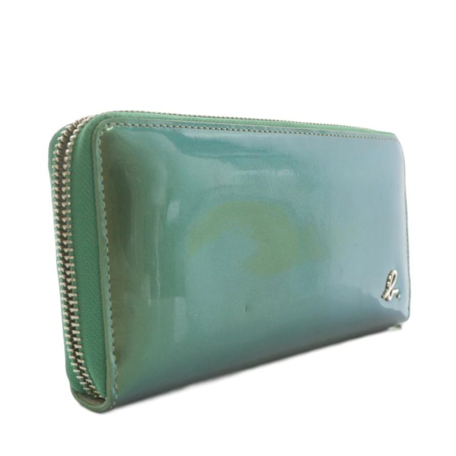 【新品未使用】ギャラ箱付き アニエスベー 長財布 ロゴ サフィアーノレザー 緑 長財布 ロングウォレット がま口 レザー ロゴ プリント 緑 グリーン