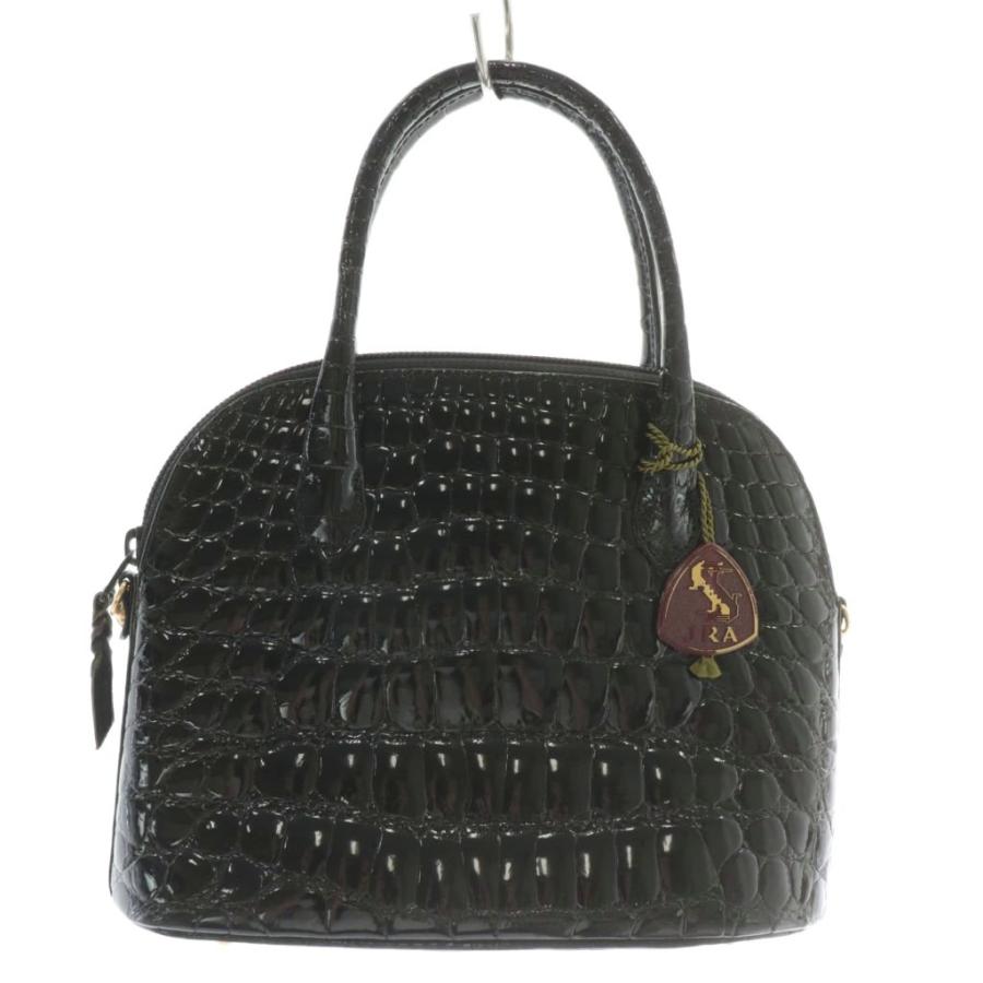 【中古】ノーブランド ハンドバッグ ショルダー 2WAY シャイニークロコ レザー JRA 黒 ブラック ノーブランド ハンドバッグ ショルダー 2WAY シャイニークロコ レザー