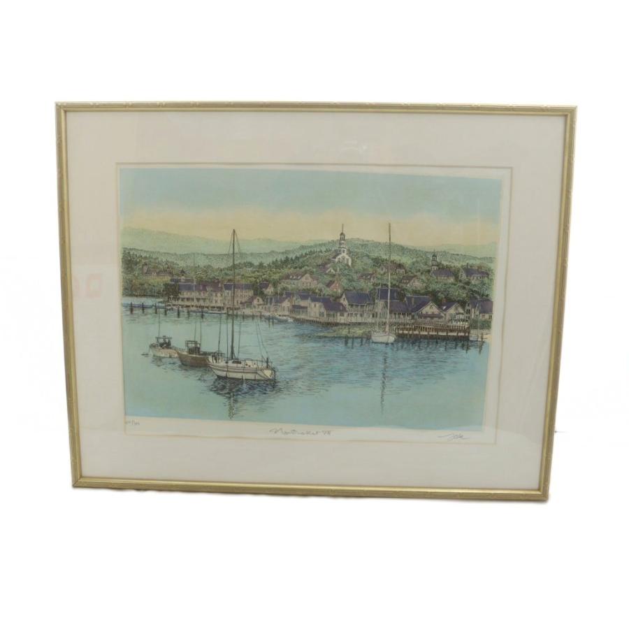 織田義郎 ナンタケット八 絵画 風景画 ヨット 銅版画 マルチカラー