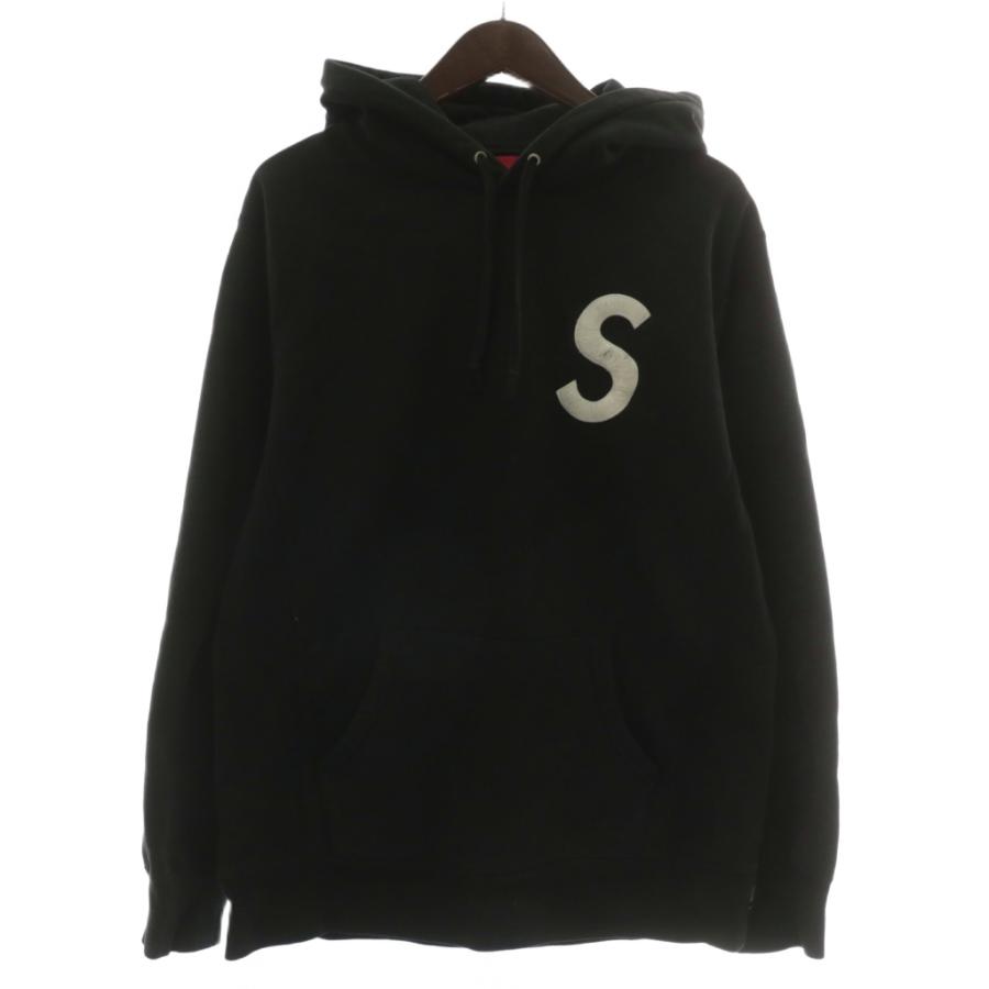 SUPREME プルオーバーパーカー Sロゴ 刺繍 黒 L 人気Lサイズ