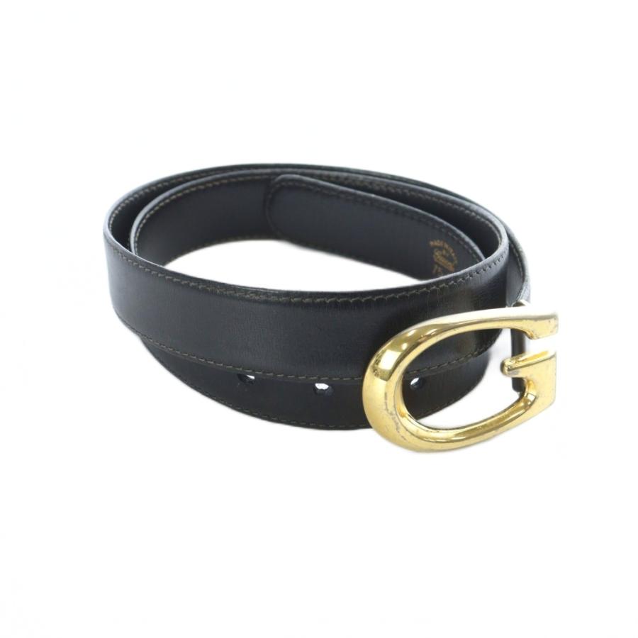 GUCCI✨レザー GGロゴ ゴールド金具ベルト 黒 レディース ブラック GUCCI（グッチ） ベルト Gロゴ バックル レザー ゴールド金具 75-30 黒