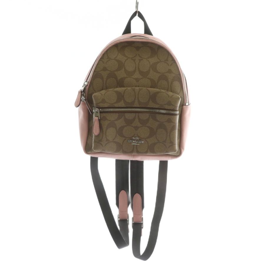 【中古】COACH リュックサック デイパッグ ミニ PVC レザー シグネチャー ロゴ シルバー金具 茶色 ピンク F58315 COACH（コーチ） リュックサック デイパッグ ミニ PVC レザー