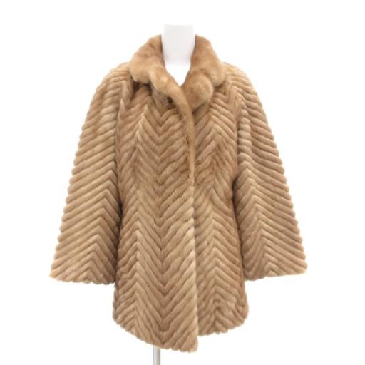 【中古】パロディー palody MITSUKOSHI ファーコート 9 毛皮 ミンクファー シェブロンカット ミドル ハーフ丈 茶 パロディー palody MITSUKOSHI ファーコート 9 毛皮 ミンクファー