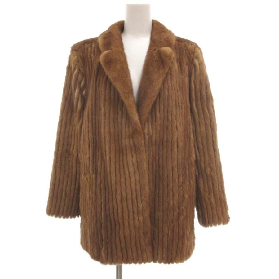 【中古】GIFU MOUHI ファーコート ミンク 毛皮 ミドル丈 ストライプ 11 茶 ブラウン /JS ■GY18 GIFU MOUHI ファーコート ミンク 毛皮 ミドル丈 ストライプ 11 茶