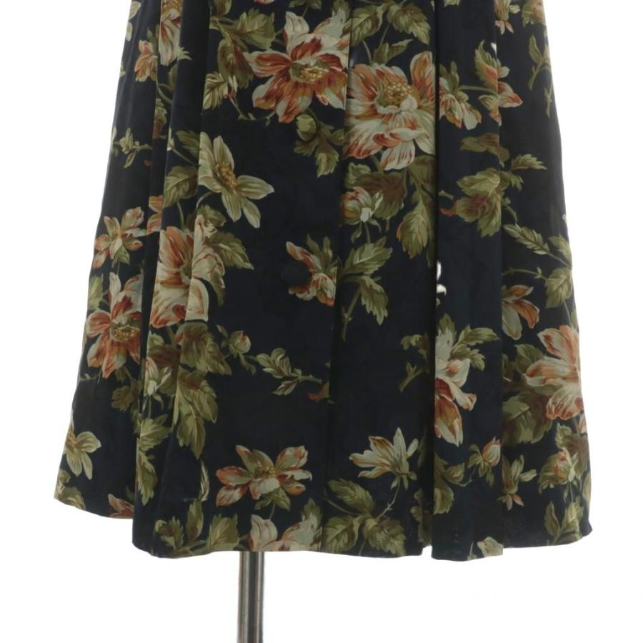 【中古】バーバリーズ Burberrys ヴィンテージ ワンピース 半袖 ロング 肩パッド 花柄 総柄 ベルト 7AR 紺 ネイビー バーバリーズ Burberrys ヴィンテージ ワンピース 半袖 ロング 肩