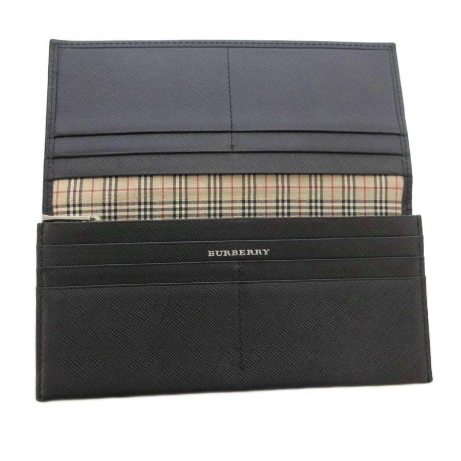 【中古】バーバリー BURBERRY 長財布 ロング ウォレット 二つ折り 裏地ノバチェック レザー 型押し 黒 ブラック BURBERRY（バーバリー） 長財布 ロング ウォレット 二つ折り 裏地ノバ