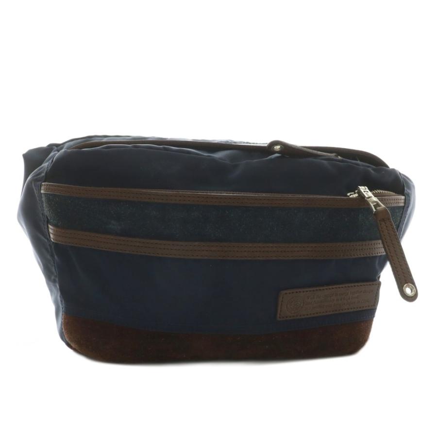 【中古】MASTERPIECE Density ナイロン スエード レザー コンビ ウエスト ボディ バッグ ロゴ 紺 茶色 01353 マスターピース MASTERPIECE デスティニー Density ナイロン スエード