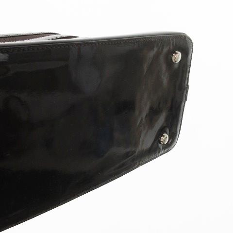 ワコウ WAKO 和光 ハンドバッグ エナメル ナイロン ボーダー 茶  