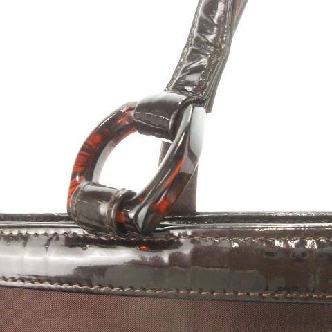 【中古】ワコウ WAKO 和光 ハンドバッグ エナメル ナイロン ボーダー 茶 ブラウン /AO8 ■GY11 レディース ワコウ WAKO 和光 ハンドバッグ エナメル ナイロン ボーダー 茶