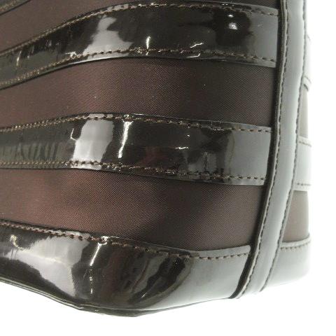 ワコウ WAKO 和光 ハンドバッグ エナメル ナイロン ボーダー 茶  