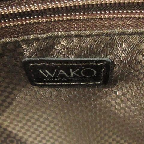 ワコウ WAKO 和光 ハンドバッグ エナメル ナイロン ボーダー 茶  