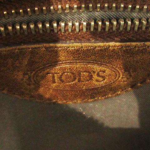 トッズ TOD'S ショルダーバッグ ナイロン レザー 革 ロゴチャーム 茶