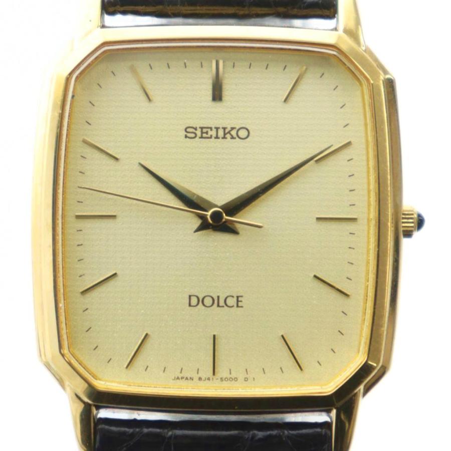 SEIKO ドルチェ クォーツ レザー時計 ゴールド稼働品です。 セイコー SEIKO ドルチェ 8J41-5000 腕時計 ウォッチ クォーツ レザー