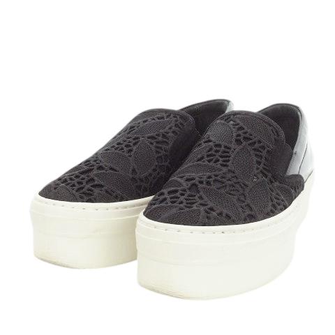 【中古】サルヴァトーレフェラガモ スリッポン シューズ スニーカー 厚底 レース チュール エナメルレザー 黒 FERRAGAMO（フェラガモ） サルヴァトーレフェラガモ Salvatore