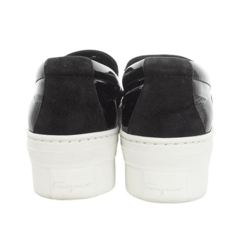 【中古】サルヴァトーレフェラガモ スリッポン シューズ スニーカー 厚底 レース チュール エナメルレザー 黒 FERRAGAMO（フェラガモ） サルヴァトーレフェラガモ Salvatore