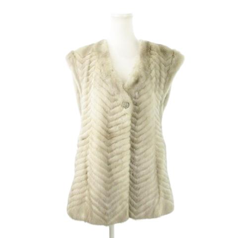 【中古】ノーブランド サファイアミンク ファー ベスト 毛皮 Vカット シェブロンカット ヘリンボーン グレー ノーブランド サファイアミンク ファー ベスト 毛皮 Vカット