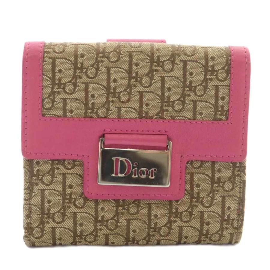 【美品】クリスチャンディオール トロッター柄 レザー 本革 二つ折り財布 ディオール Dior 財布 二つ折り キャンバス レザー トロッター柄 W