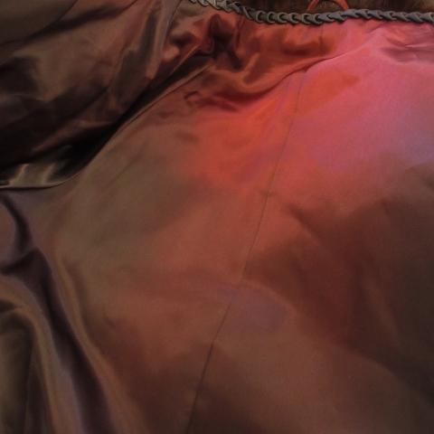 ノーブランド ファーコート ミンク 毛皮 ロング丈 ボーダー レッド