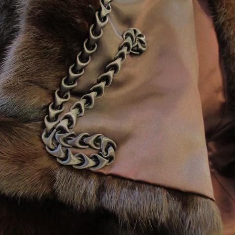 ノーブランド ファーコート ミンク 毛皮 ロング丈 ボーダー レッド