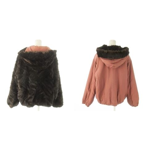 ノーブランド リバーシブル ファージャケット コート ミンク フーディ