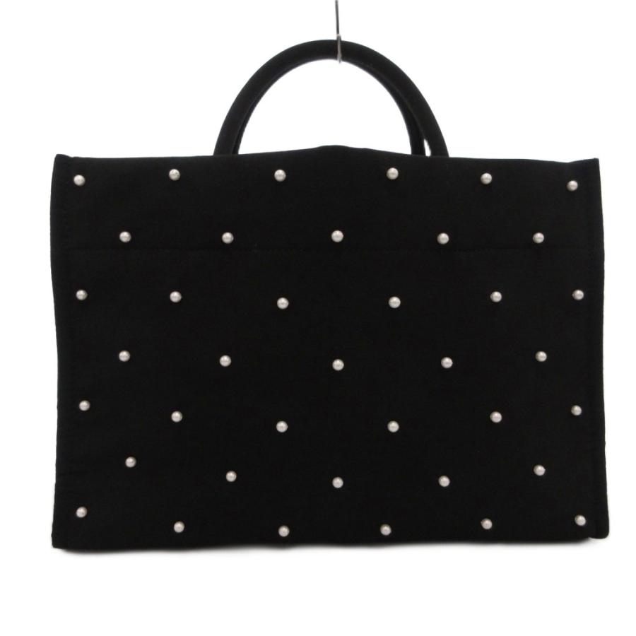 【中古】未使用品 ツル バイ マリコオイカワ タグ付き Eugenie ハンドバッグ フェイクパール装飾 スクエア F 黒 未使用品 ツル バイ マリコオイカワ TSURU by Mariko Oikawa タグ付き