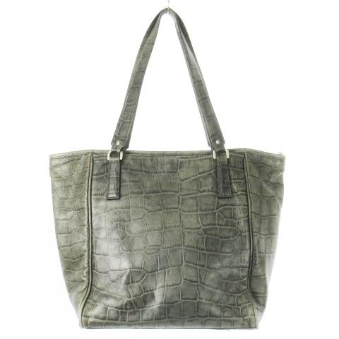 【中古】アニアリ aniary トートバッグ レザー 革 クロコ型押し キーリングチャーム ロゴ グレー /CK18 ■GY11 aniary（アニアリ） トートバッグ レザー 革 クロコ型押し キーリング