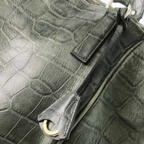 【中古】アニアリ aniary トートバッグ レザー 革 クロコ型押し キーリングチャーム ロゴ グレー /CK18 ■GY11 aniary（アニアリ） トートバッグ レザー 革 クロコ型押し キーリング