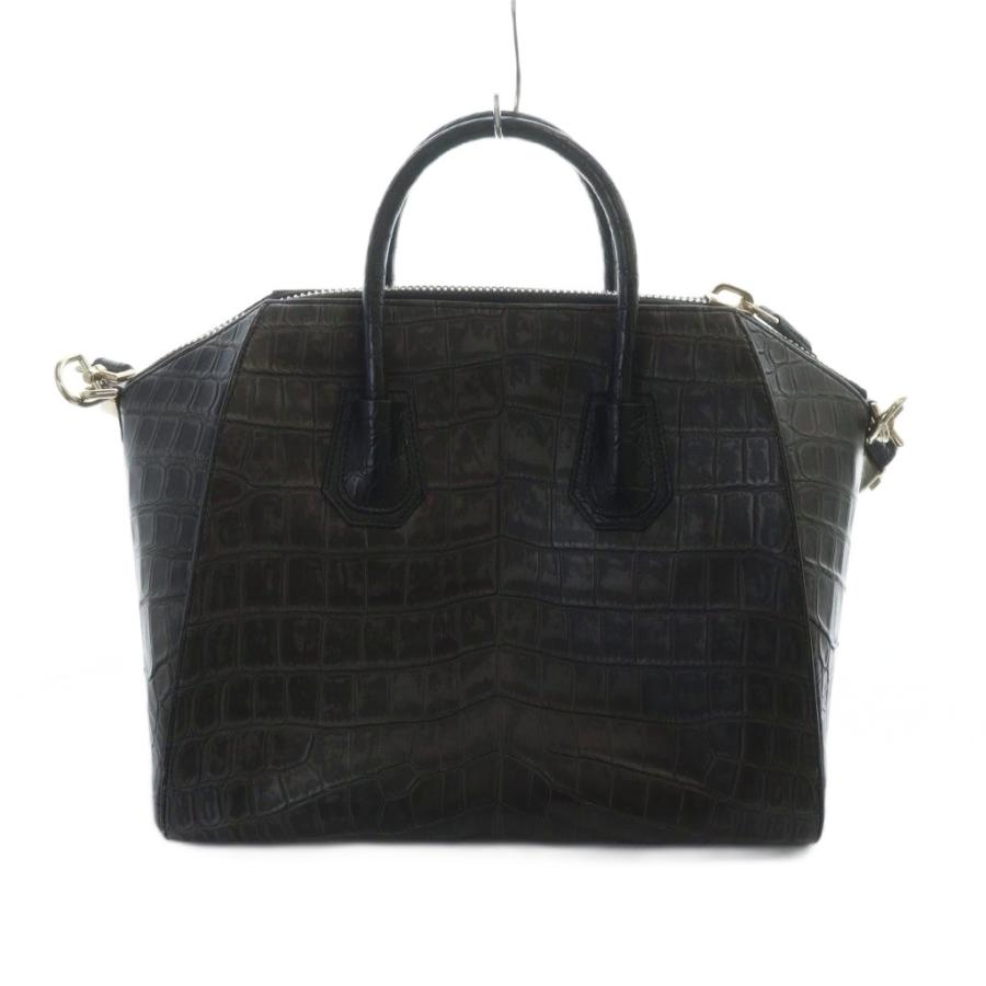 GIVENCHY クロコダイル型押し　ブラックレザーボストンバッグ　2ウェイ GIVENCHY クロコダイル型押し ブラックレザーボストンバッグ 2ウェイ
