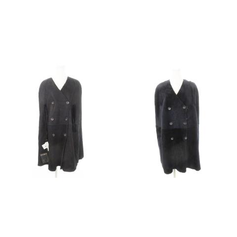 【中古】未使用品 シアリング Shearling LES MAREES ケープ コート リバーシブル ムートン ラム 羊革 S 黒 紺 未使用品 シアリング Shearling LES MAREES ケープ コート
