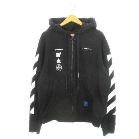 【中古】OFF WHITE MARIANA SLIM ZIPPED HOODIE ジップアップパーカー 長袖 プリント ロゴ 裏起毛 XL 黒 オフホワイト OFF WHITE MARIANA SLIM ZIPPED HOODIE ジップアップ