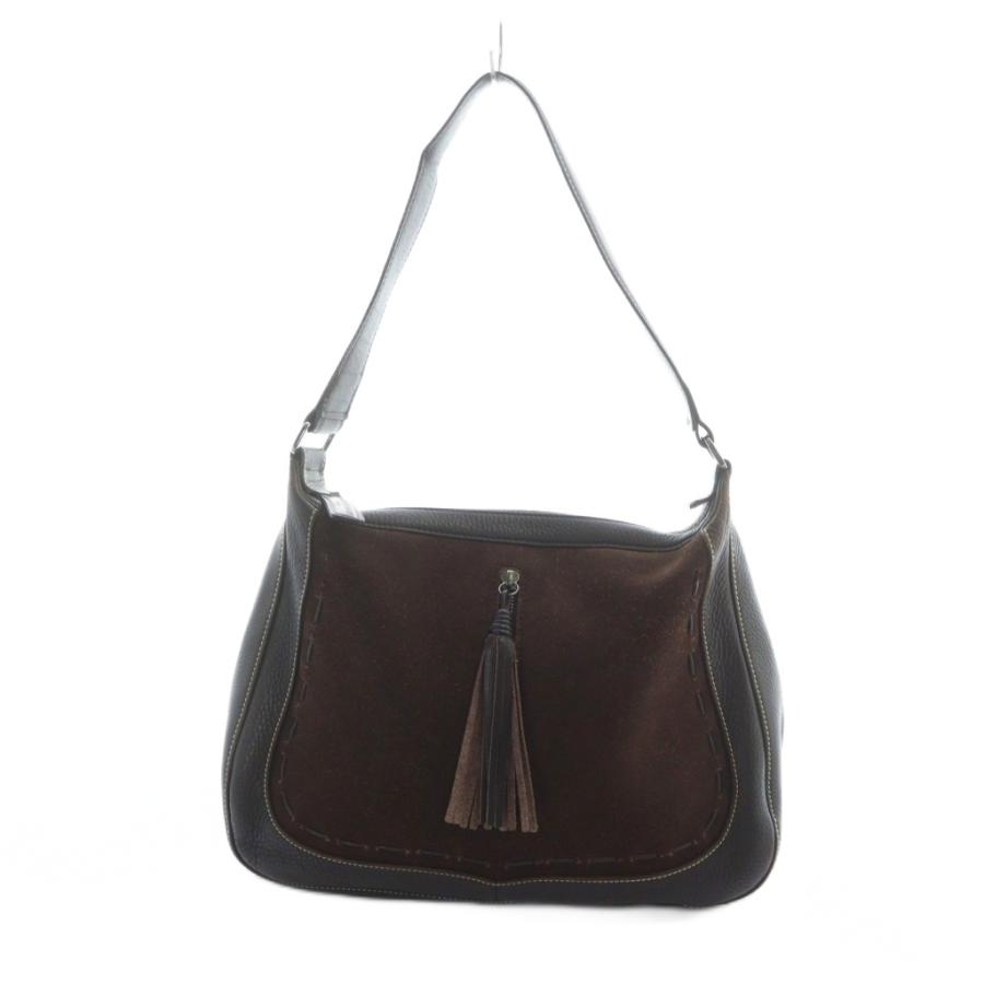 【中古】ロンシャン LONGCHAMP ハンドバッグ トート ロゴ タッセル レザー スエード 茶 ブラウン ■GY17 /MQ LONGCHAMP（ロンシャン） ハンドバッグ トート ロゴ タッセル レザー