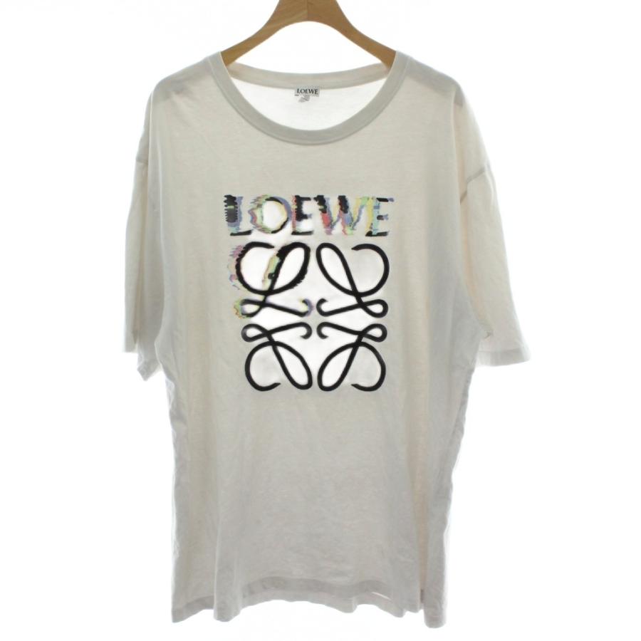 【中古】ロエベ LOEWE アナグラム グリッチ Tシャツ 半袖 クルーネック L アイボリー 白 H526Y22J61 /PP ■GY18 LOEWE（ロエベ） アナグラム グリッチ Tシャツ 半袖 クルーネック L