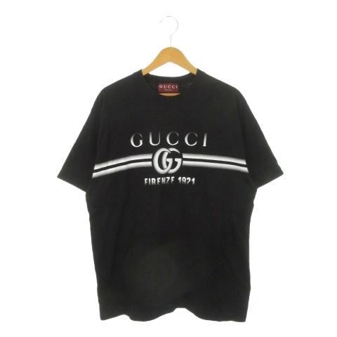 【中古】グッチ GUCCI Tシャツ 半袖 クルーネック プリント ロゴ コットン L 黒 ブラック /AH2 ■GY18 メンズ GUCCI（グッチ） GUCCI Tシャツ 半袖 クルーネック プリント ロゴ