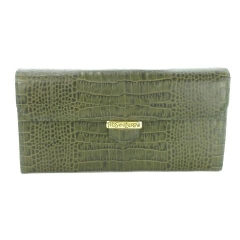 【PANDA★ 】SAINT LAURENT 長財布 グリーン Yves Saint Laurent（イヴ・サンローラン） 長財布 ロングウォレット