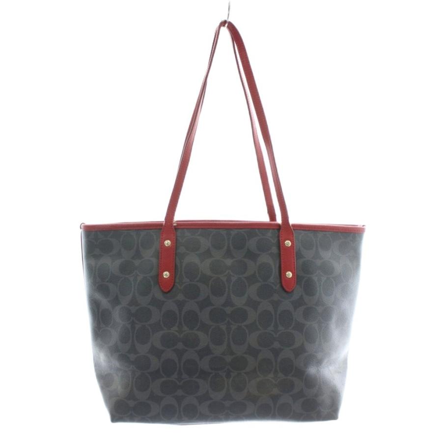 【中古】コーチ COACH トートバッグ ワンショルダー PVC レザー シグネチャー 総柄 ロゴ ゴールド金具 紺 赤 F37475 COACH（コーチ） トートバッグ ワンショルダー PVC レザー