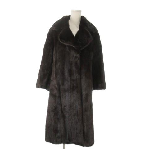 ノーブランド ファーコート ロング丈 テーラーカラー ミンク 毛皮 茶